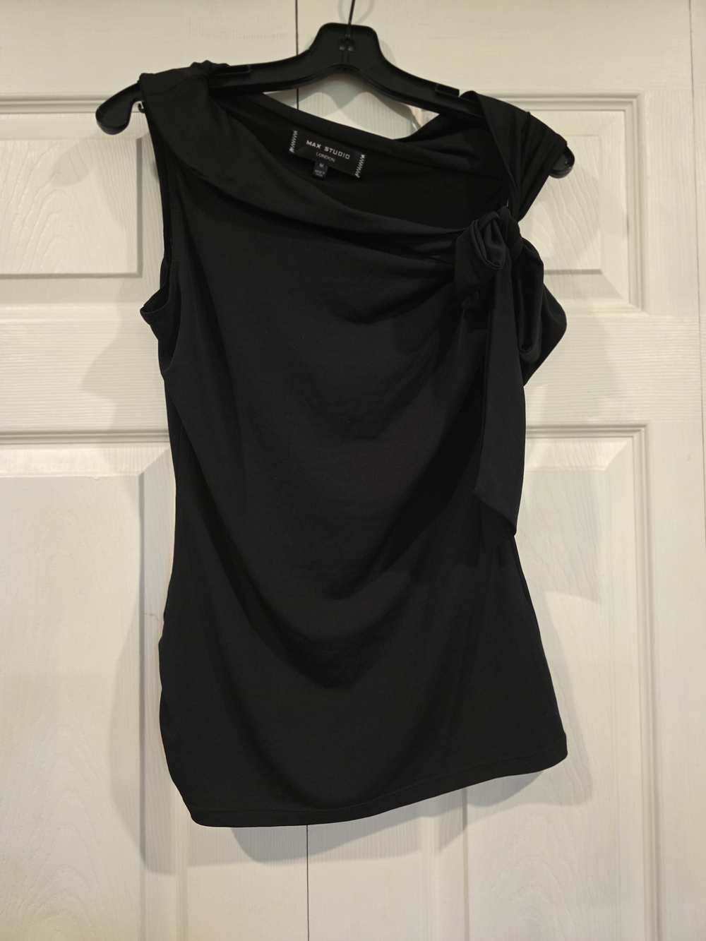 Max Studio Black Sleeveless Knot-Shoulder Top
